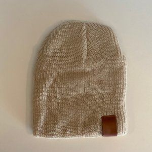 Kids Unisex Beanie, Beige, Leather Tag